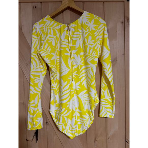 Kate Spade | NWT Yellow Floral One Piece Long Sleeve Paddle Swim Suit | Size L - Picture 2 of 11
